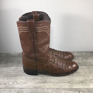 Women's Justin L3105 Roper Western Cowboy Smooth Ostrich Leather Boots Size 9